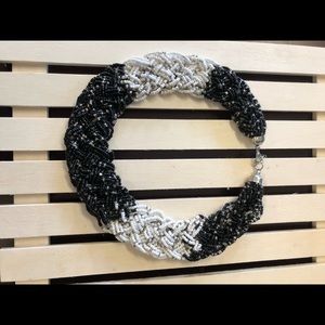 Vintage white and black pearlescent multi-strand braided necklace